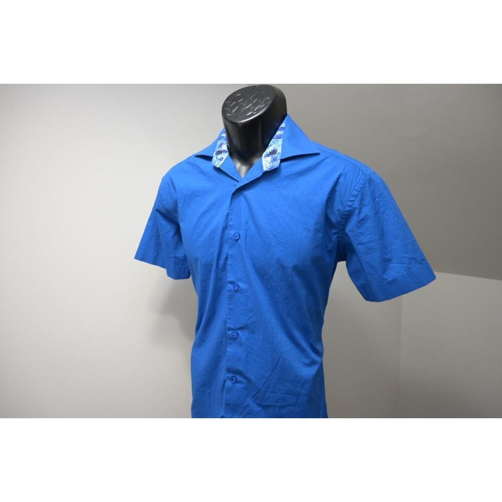 Bertigo Dress Shirt Button Up Designer Blue Short Sleeve Mens Size Small